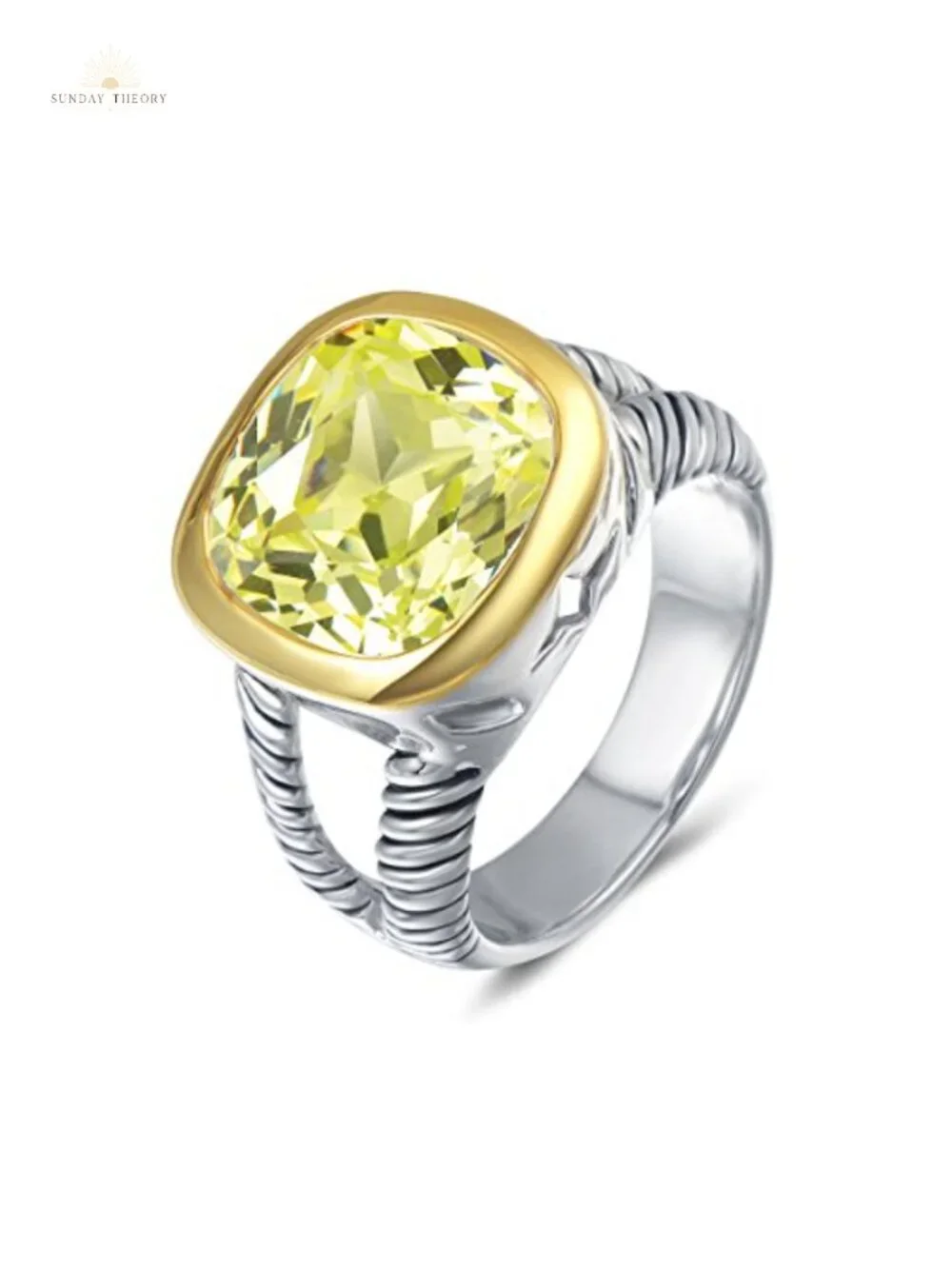 Twisted Cable Wire Cushion Cut CZ Statement Ring Antique Style Women Jewelry